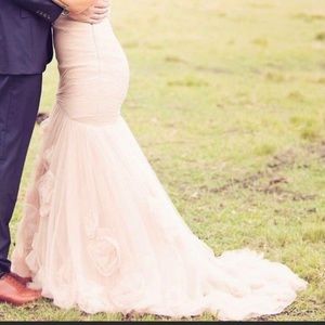 COPY - Watters blush mermaid wedding gown with rosettes